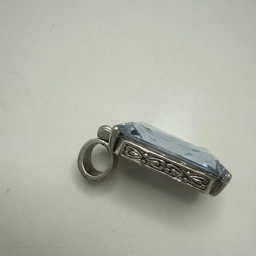 Vintage Brighton Silver Plated Large Rectangular Foiled Glass Statement Pendant